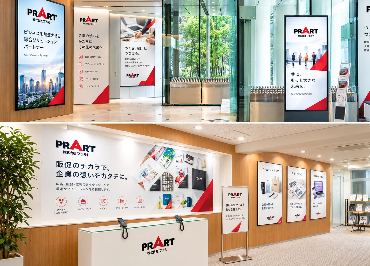 プラルトが手がけた企業ロビーの展示空間